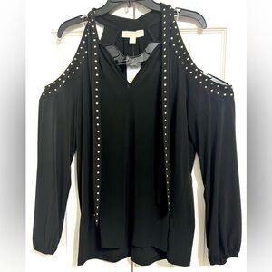 Michael Kors Black Cold Shoulder Studded Top